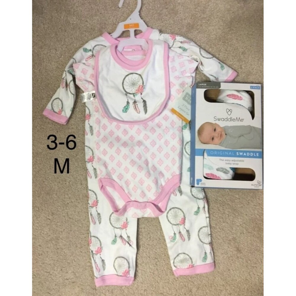 swaddle me 3-6M feathers and 3pc outfit pink dreamcatcher